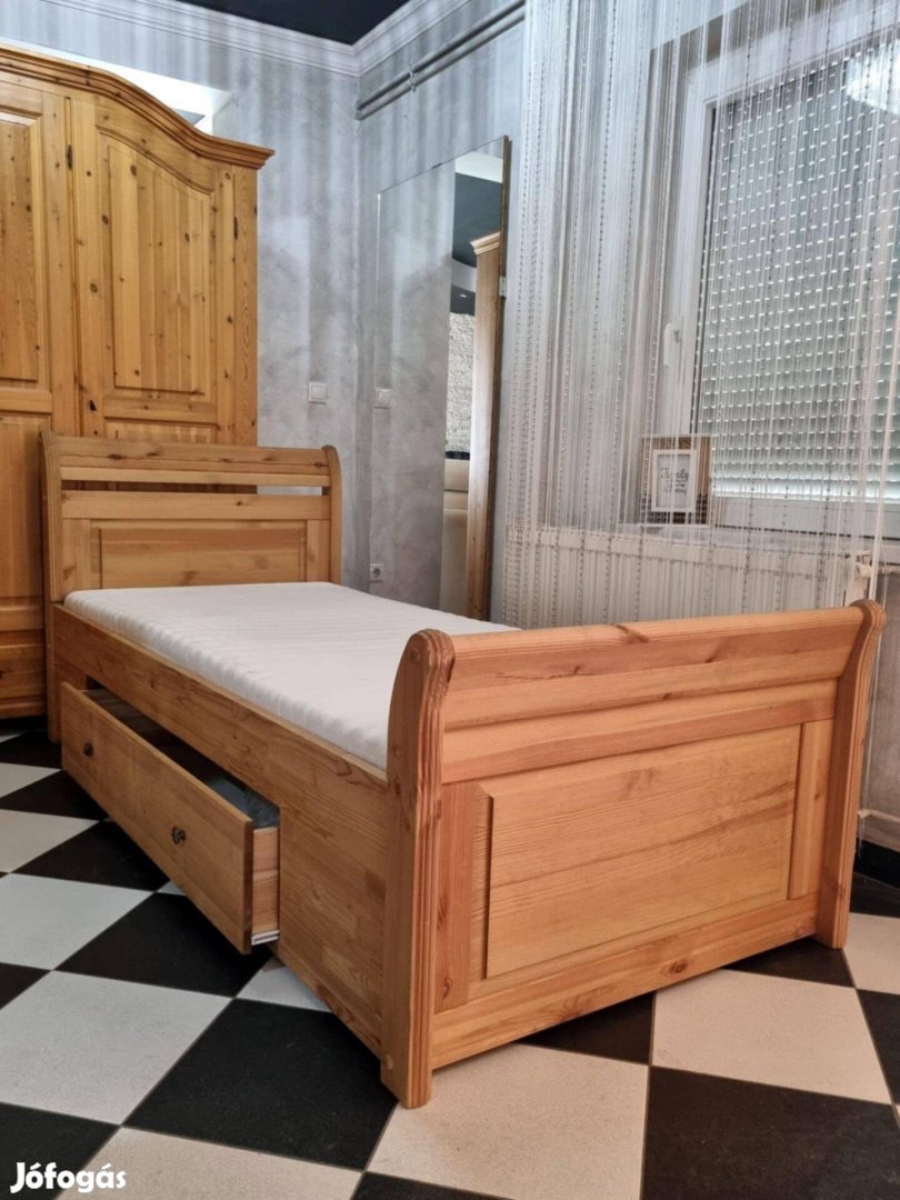 Ágyneműtartós fenyő ágy 90x200