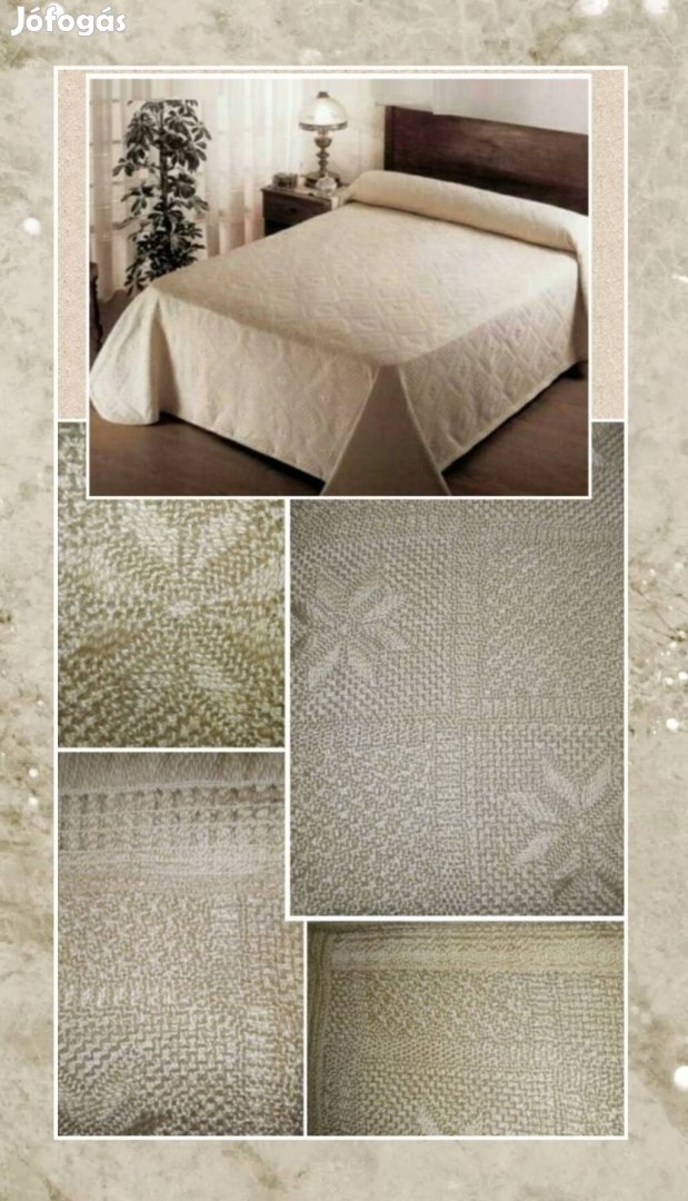 Ágytakaro bézs franciaágy krém szinü horgolt jell francia ágy takaro