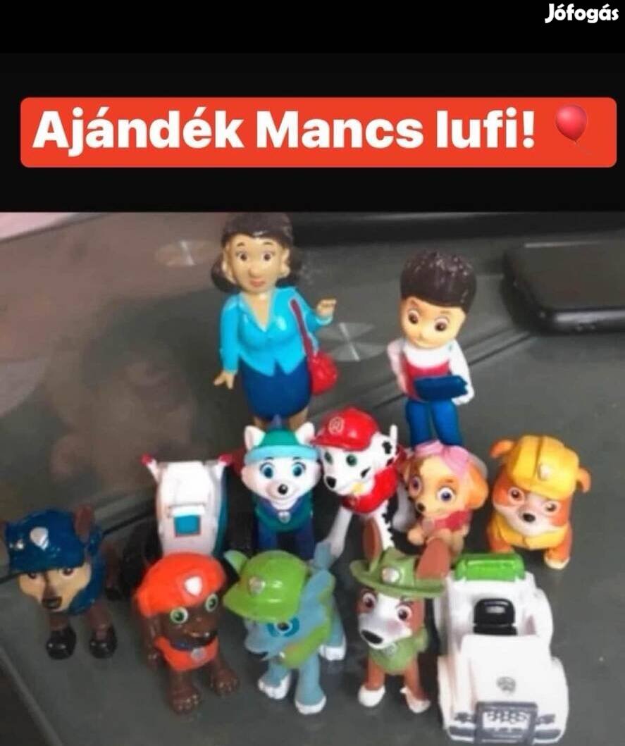 Ajandék lufival Mancs Őrjárat 12 db mini figura Tortadísznek is