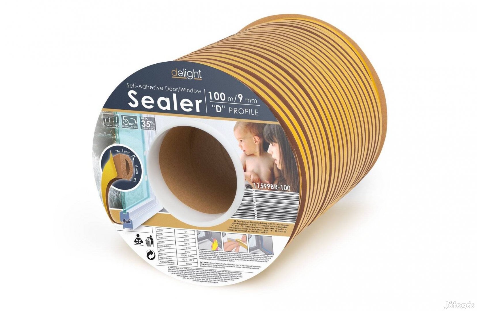 Ajtó- ablakszigetelő Öntapadós D profil - 100 m barna 9 mm