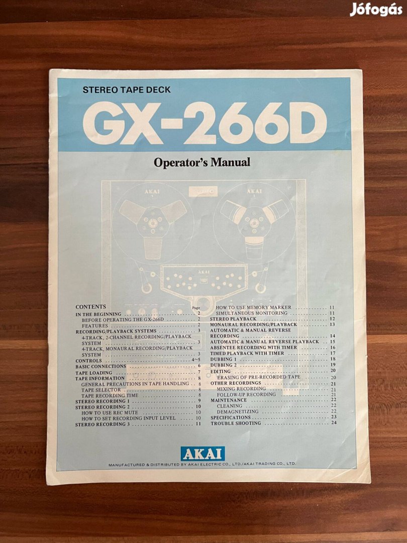 Akai Gx 266 D gyári eredeti használati utasítás, gépkönyv