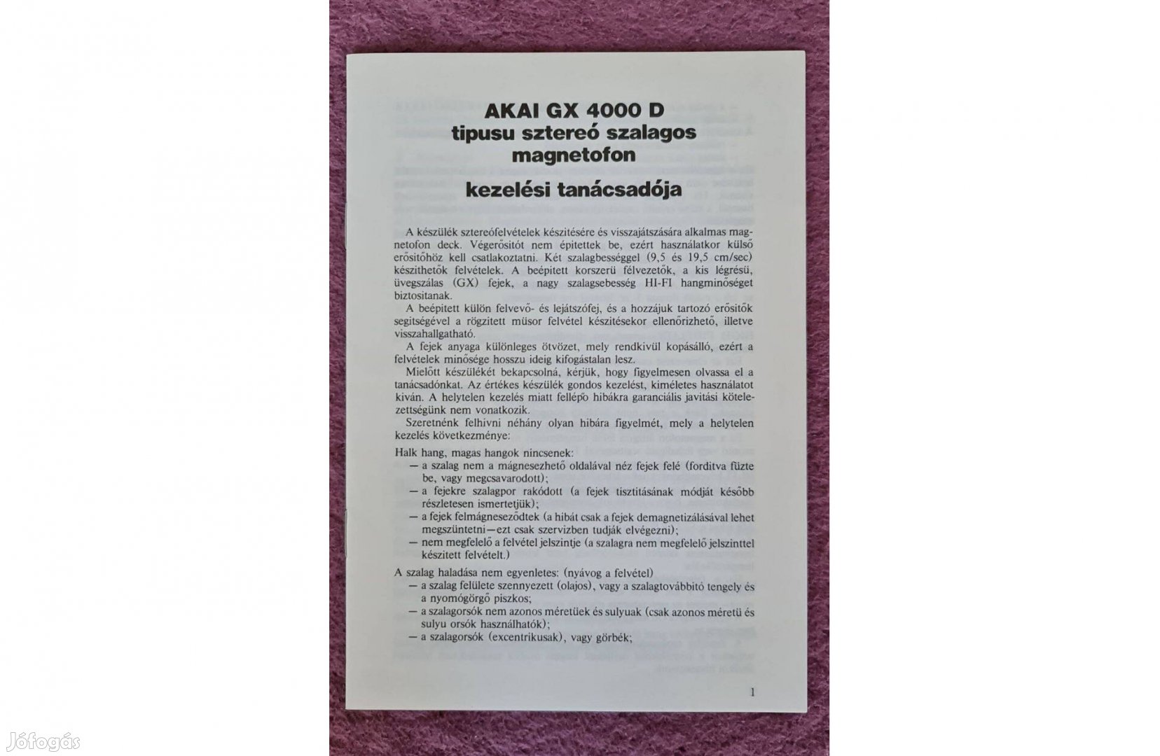Akai Gx-4000D magyar nyelvű kezelési tanácsadó (Manual)