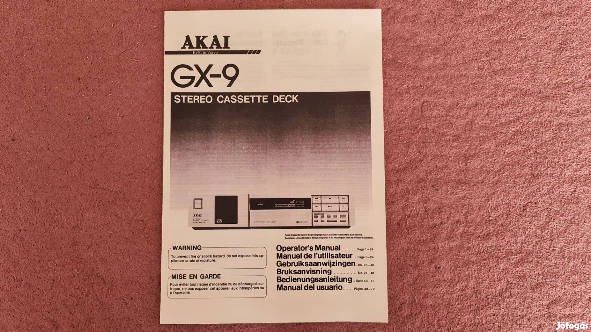 Akai Gx-9 kazettás magnó kezelési útmutató (Manual)