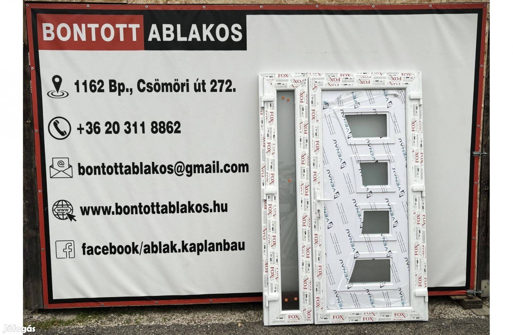 Akció!! Új kétszárnyú (dupla szárnyú) műanyag bejárati ajtó 135x205 cm