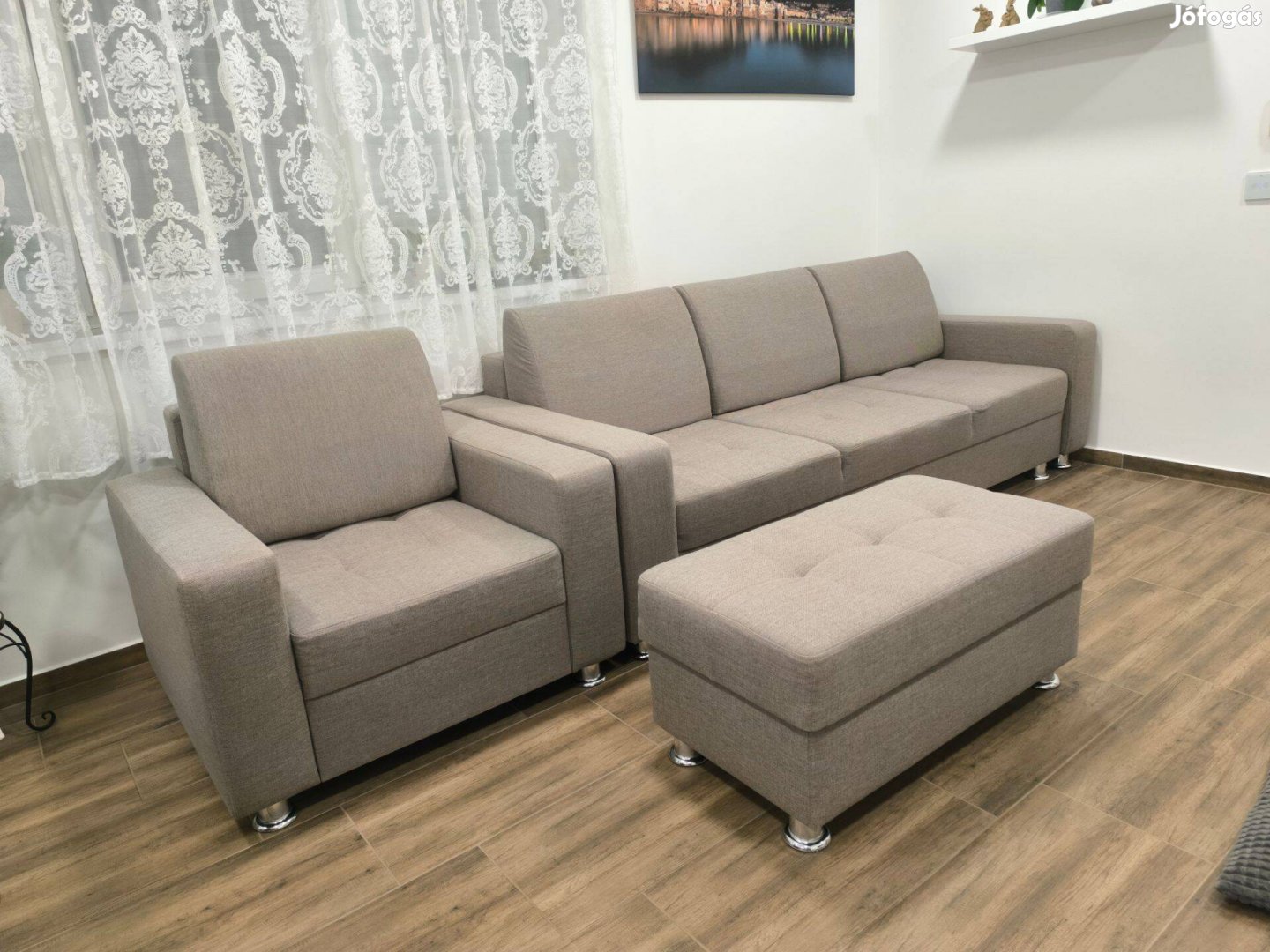 Akciós Újszerű Kanapé + fotel + puff 3+1+1 személyes ülőgarnitúra