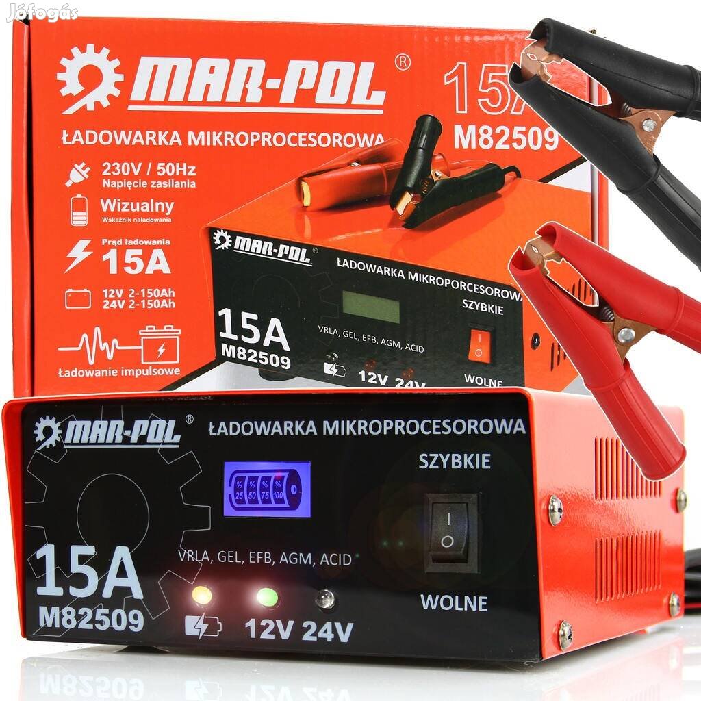 Akkumulátor töltő 12V/24V 15A - M82509