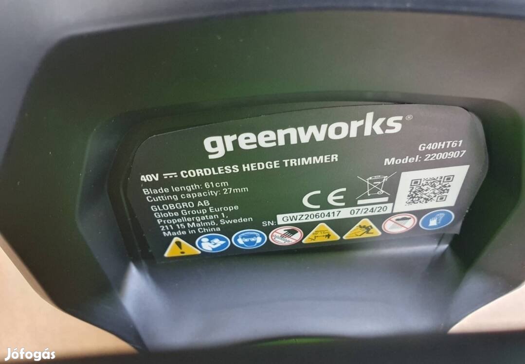 Akkumulátoros sövényvágó Greenworks G40HT61