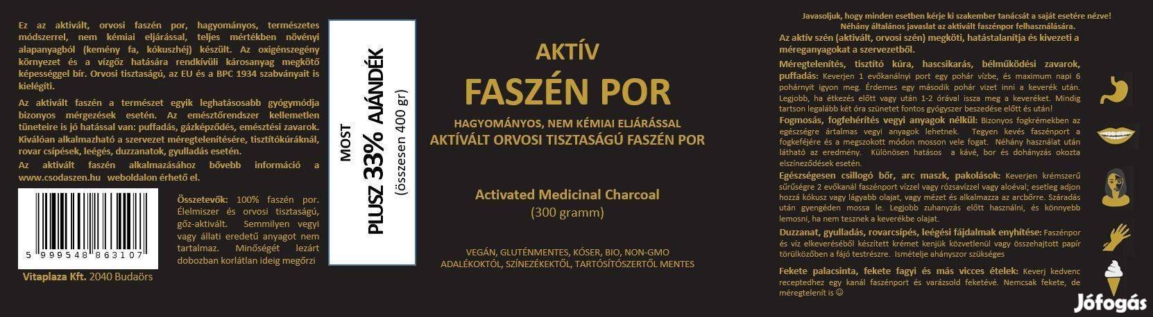 Aktivált Faszénpor (Orvosi, EU minősítéssel külsőleg és belsőleg)