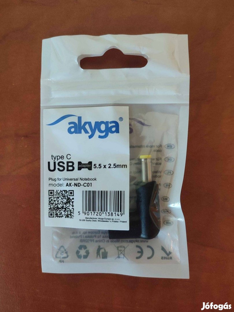 Akyga AK-ND-C01 Usbc-5.5x2.5mm laptop notebook töltő adapter