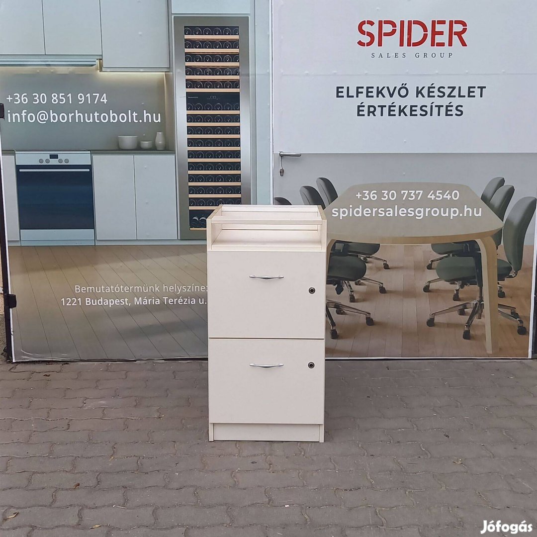 Alacsony, fiókos szekrény, törtfehér - használt irodabútor