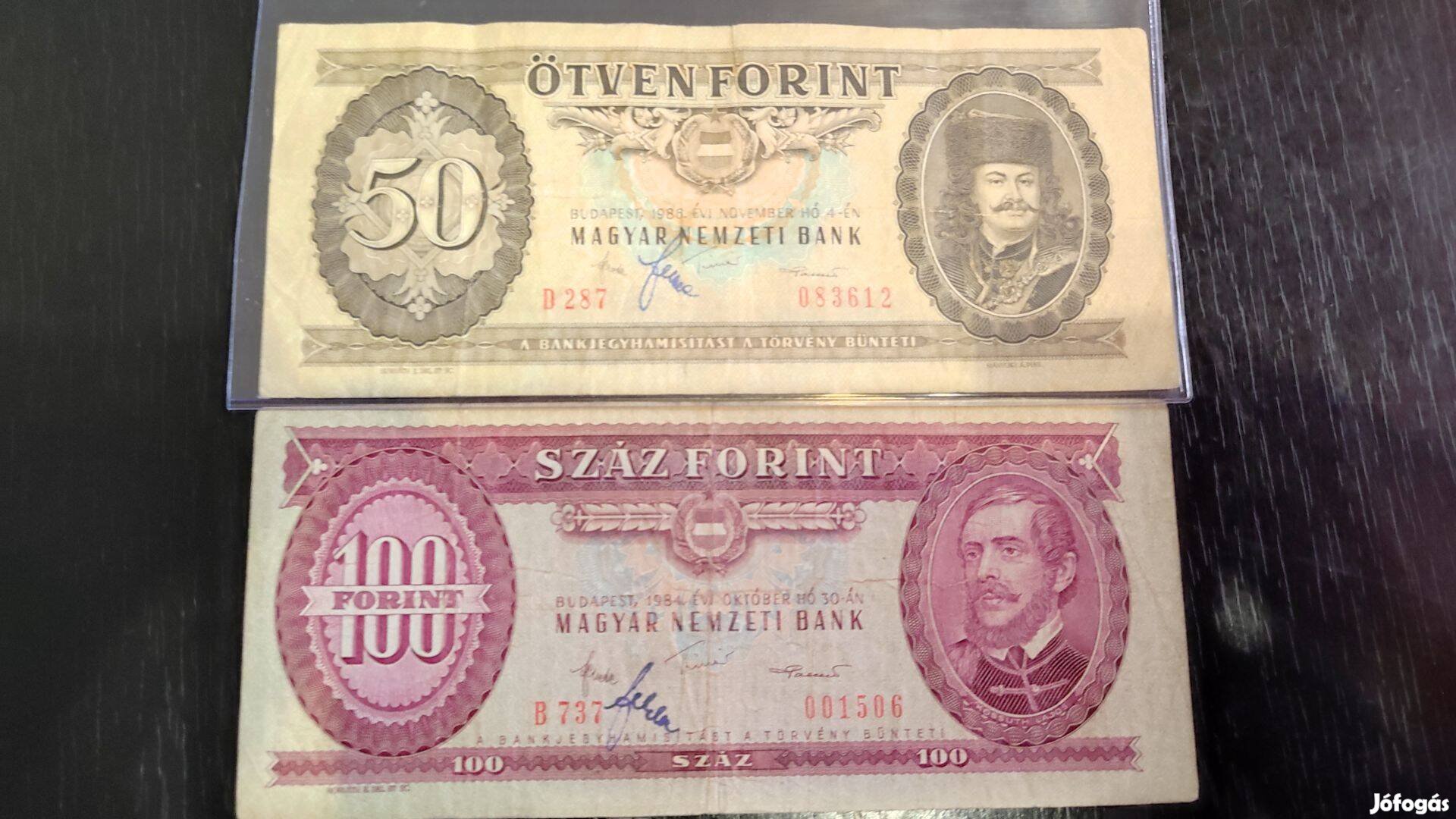 Aláírt dedikált 50 és 100 forint papír Fekete