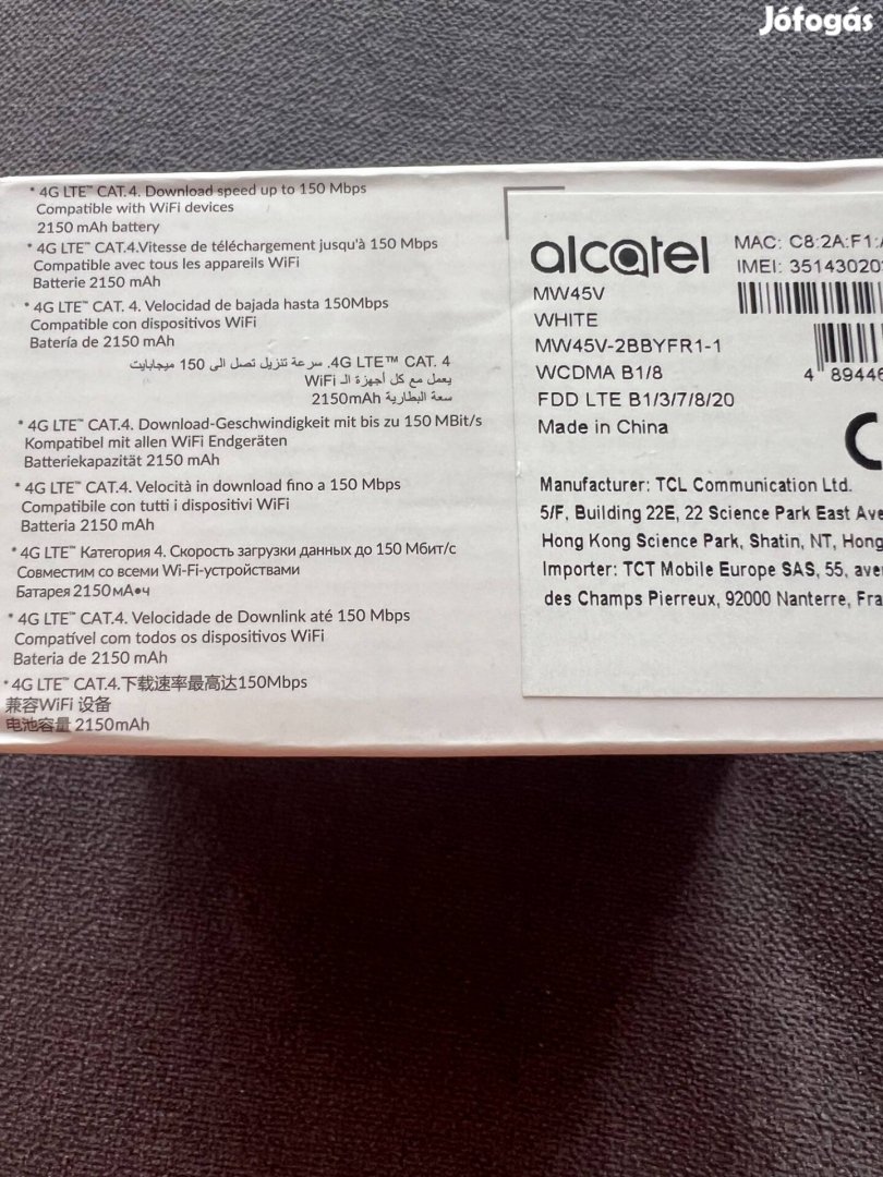 Alcatel mw45v 4g sim kartyas mobil router, hotspot wifi