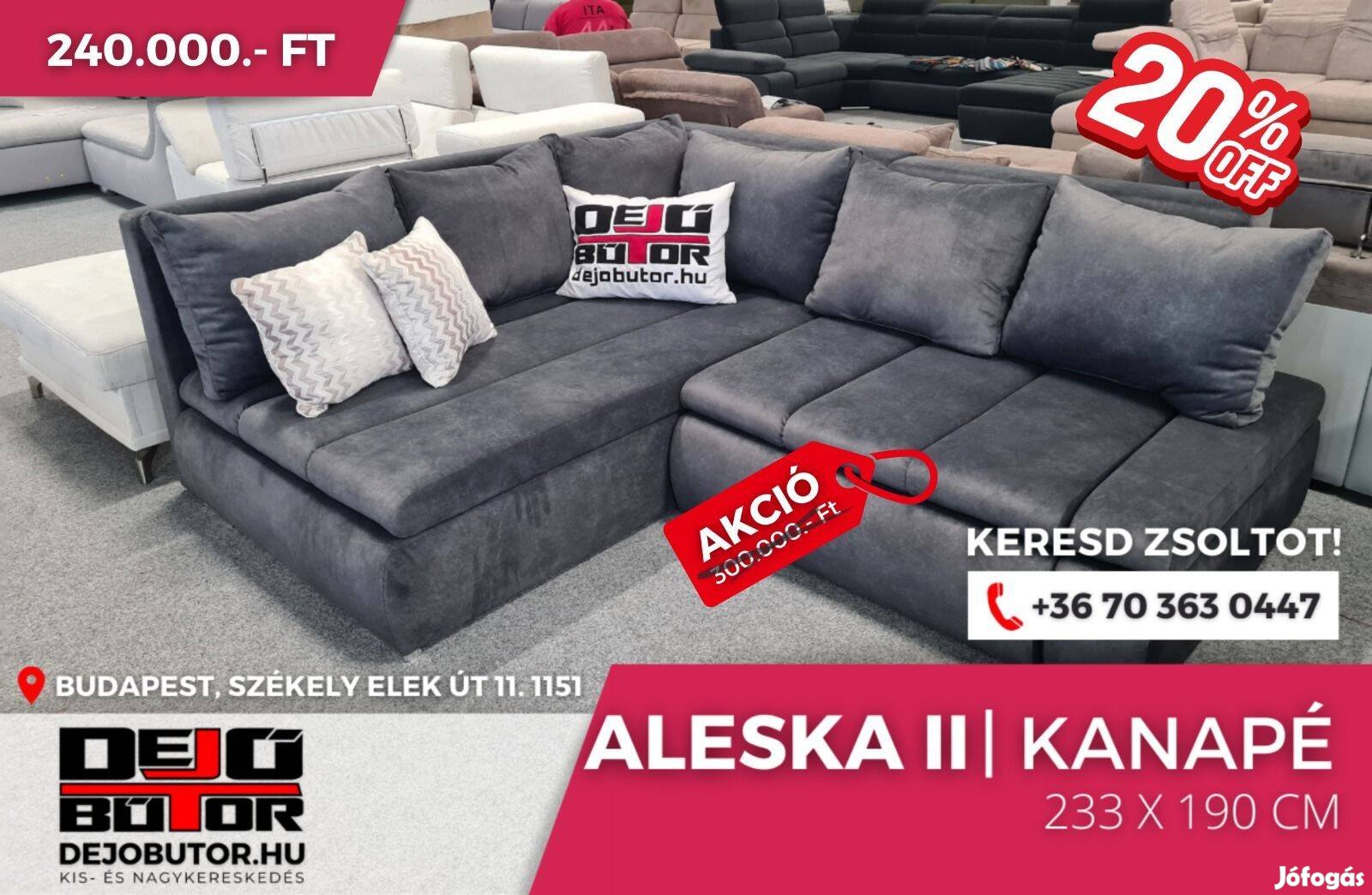 Aleska II sarok kanapé bútor ülőgarnitúra grey 235x195 cm