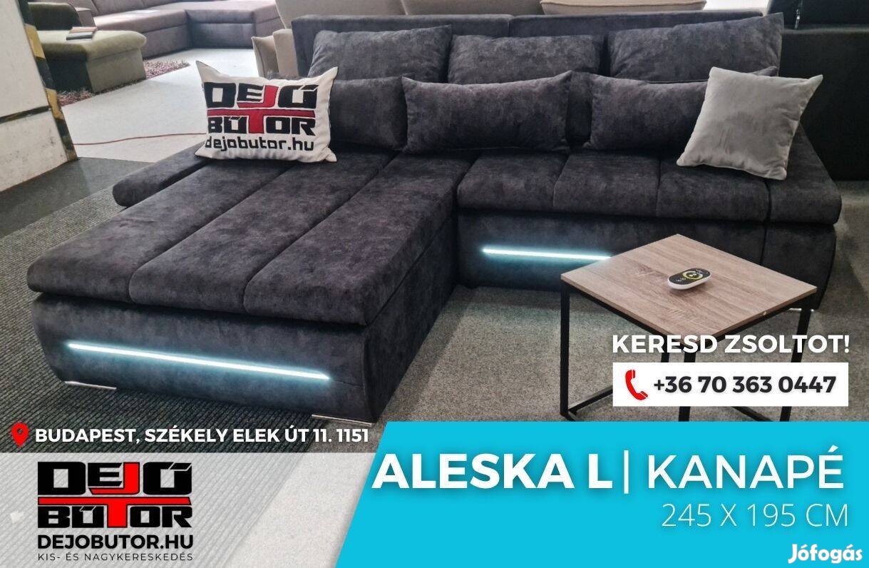 Aleska I. LED gray szvacsos bútor kanapé ülőgarnitúra 245x195 cm