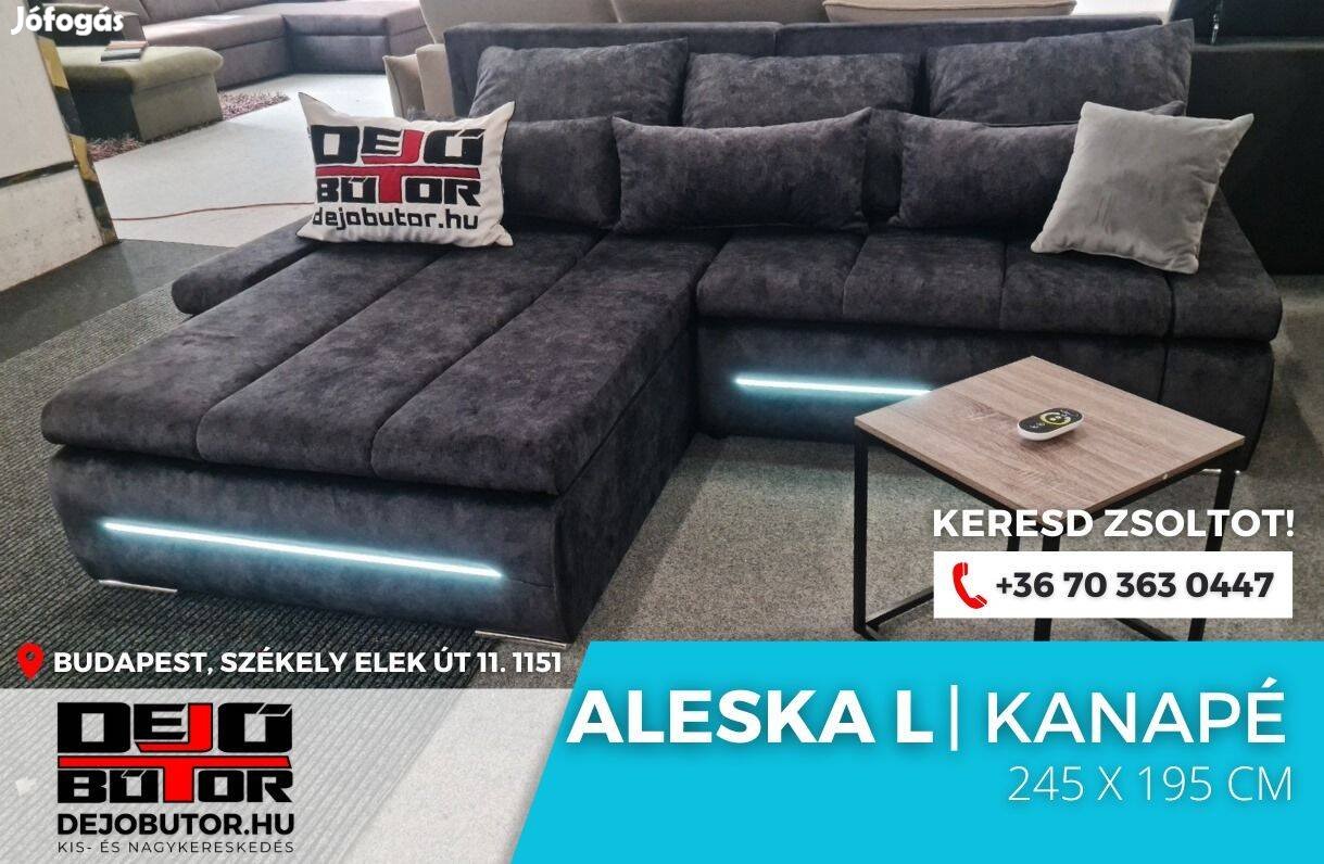 Aleska I. LED párnás kanapé ülőgarnitúra 245x195 cm szivacsos balck