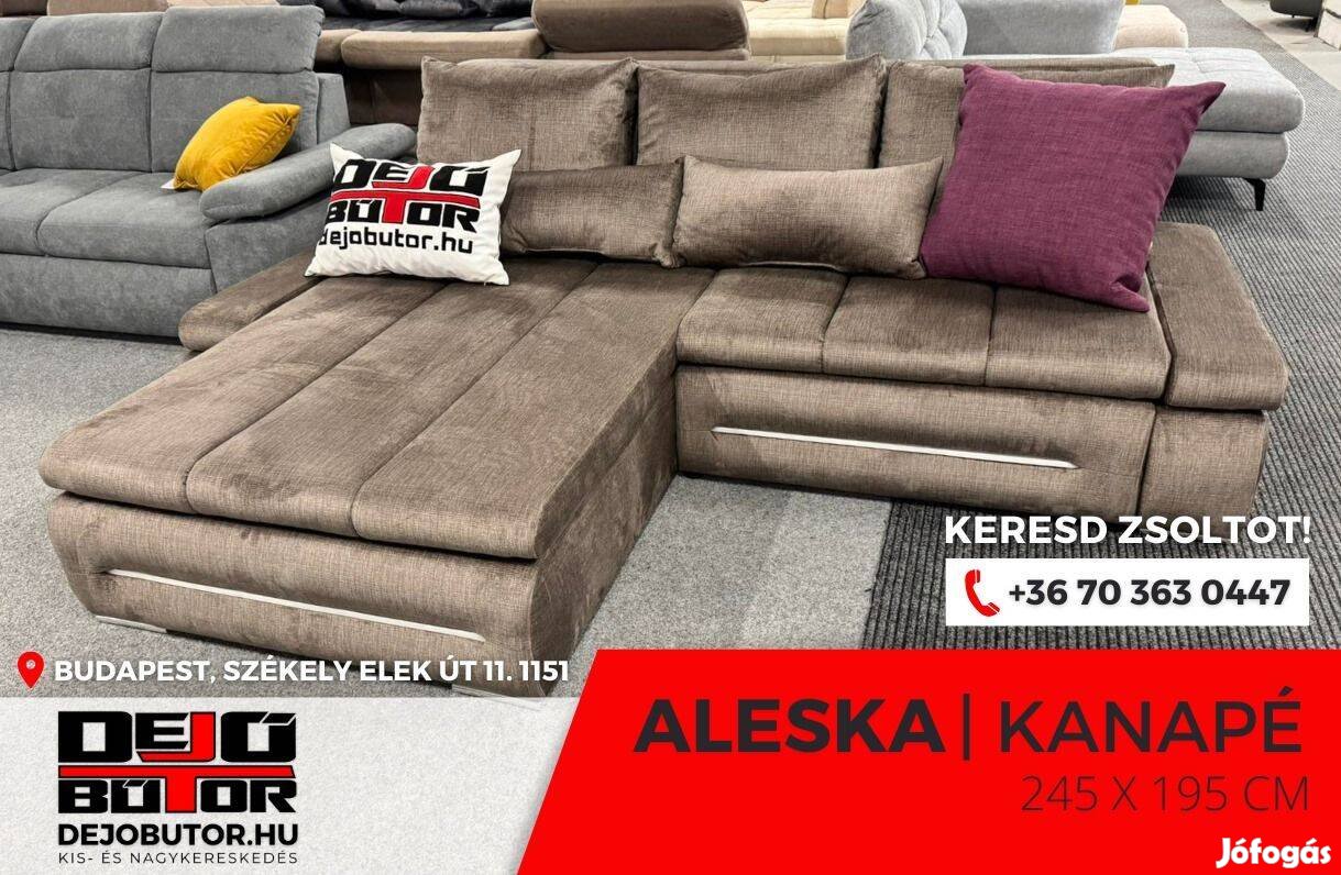 Aleska LED sarok kanapé ülőgarnitúra bronz 245x195 cm ágyazható