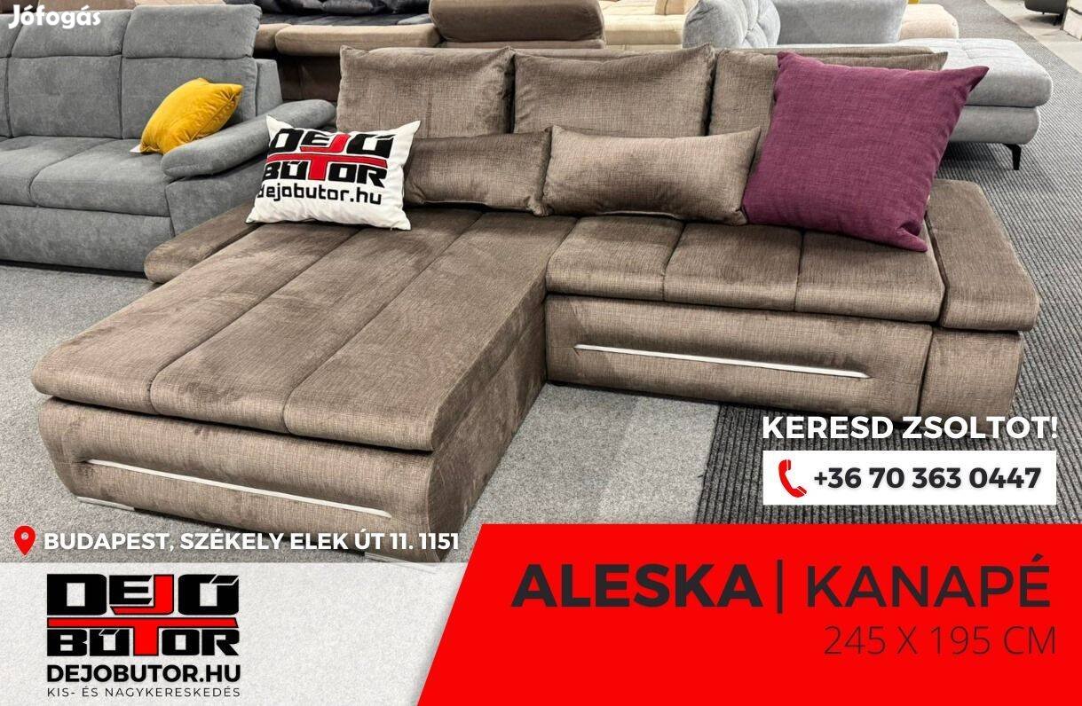 Aleska bronz rugós sarok kanapé LED ülőgarnitúra 245x194 cm ágyazható