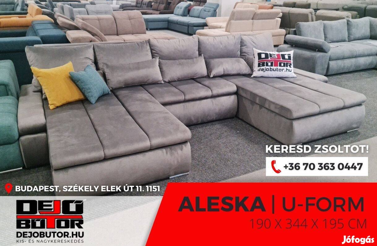 Aleska sarok kanapé ülőgarnitúra 195x344x195 cm ágyazható ualak gray