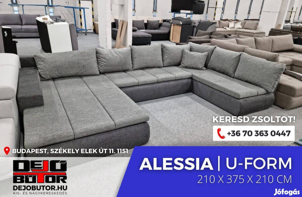 Alessia szivacsos kanapé ülőgarnitúra sarok 210x375x210 cm ualak gray