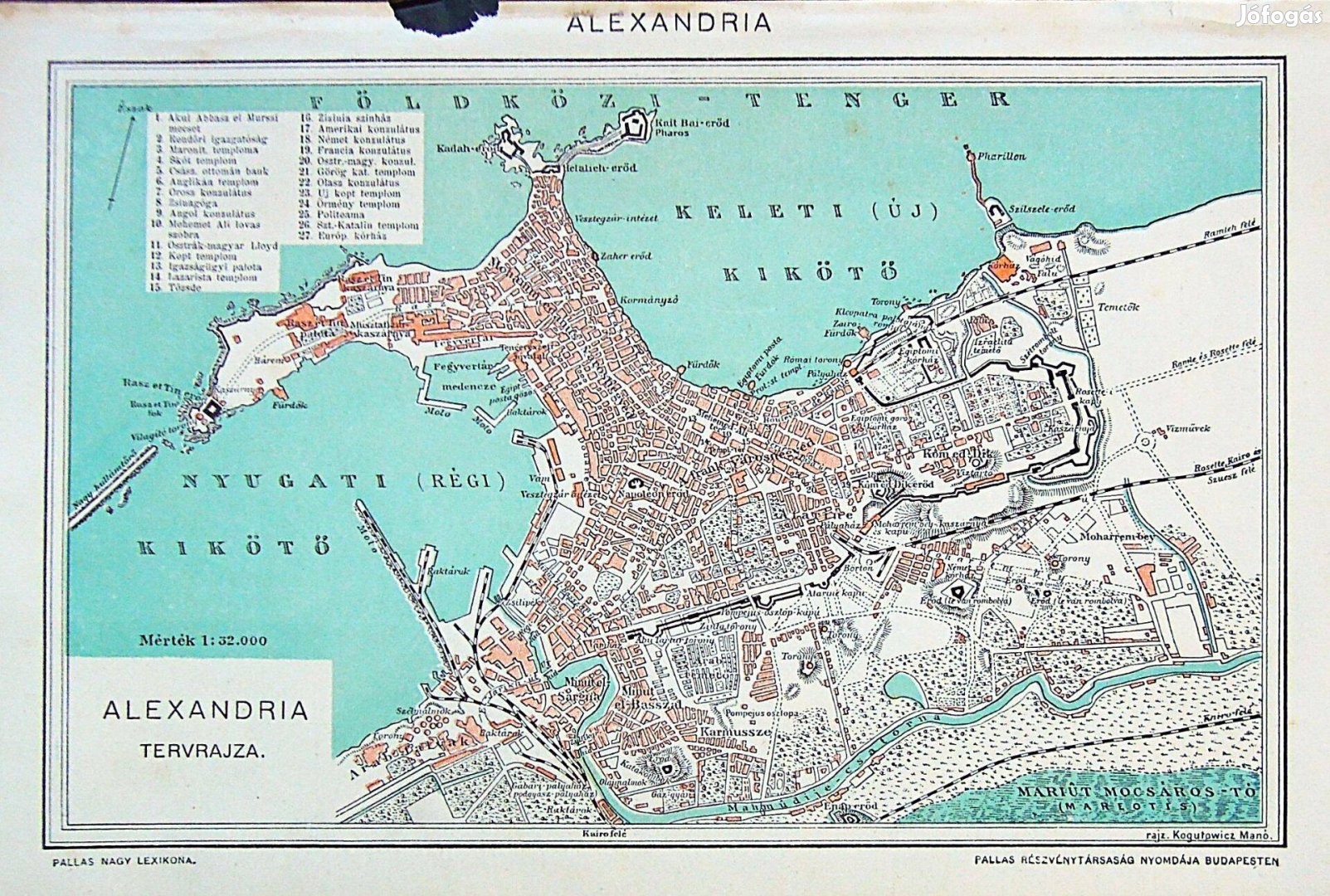 Alexandria tervrajza Pallas régi térkép