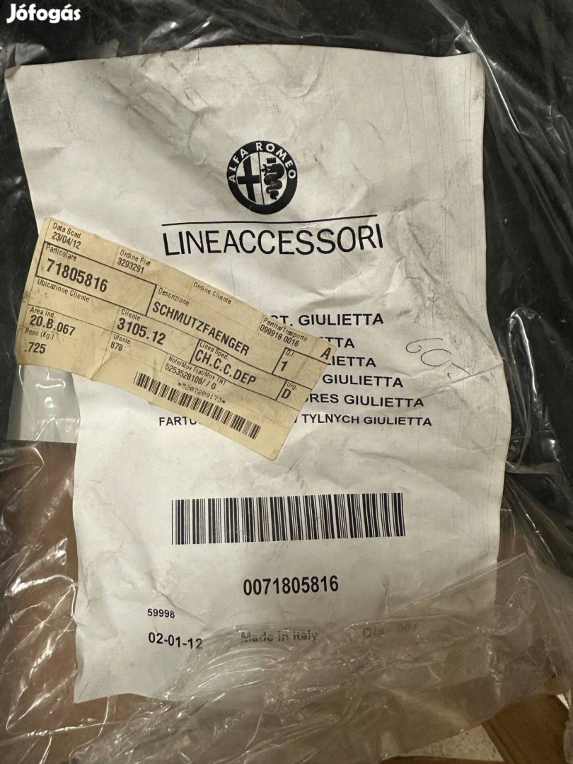 Alfa Romeo Giulietta gyári új sárvédő gumi 71805816
