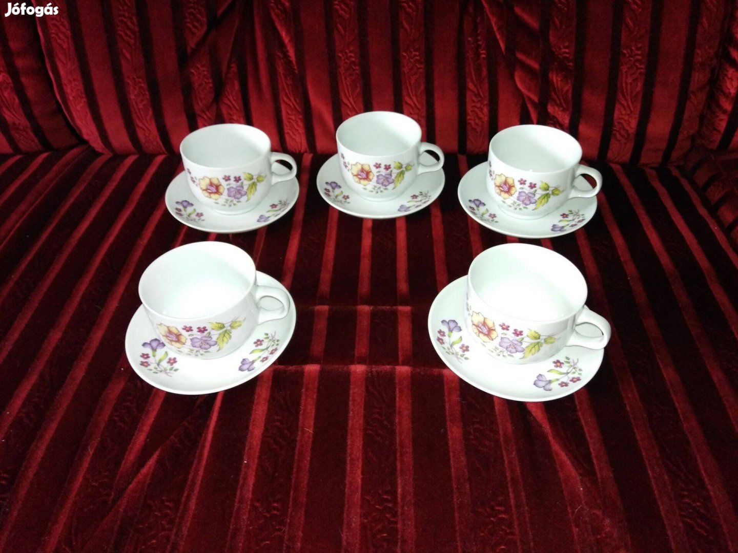 Alföldi porcelán 5-db szép virágos hibátlan teás csészepár