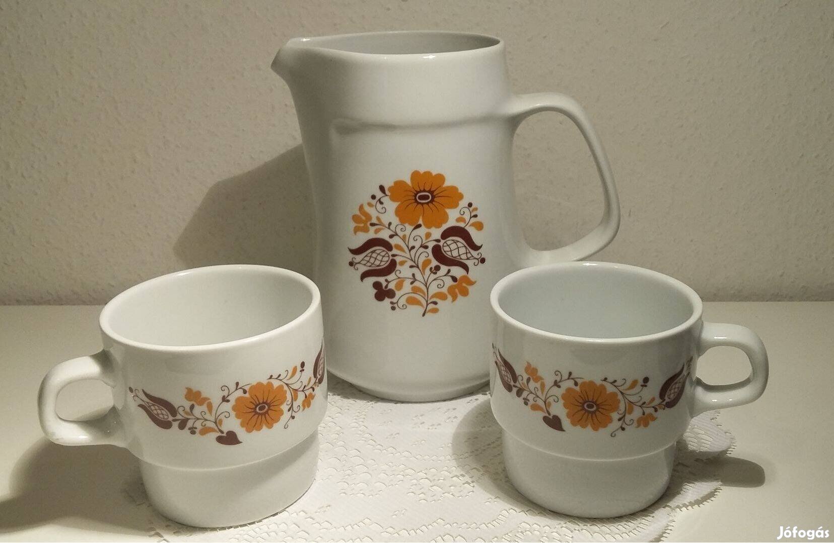 Alföldi porcelán Panni mintás kancsó, kanna + 2 db bögre, kakaós bögre