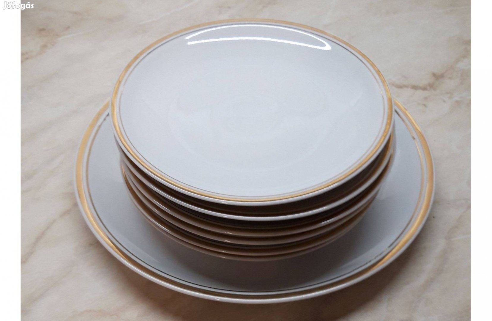 Alföldi porcelán süteményes készlet, arany szegélyes. Tál