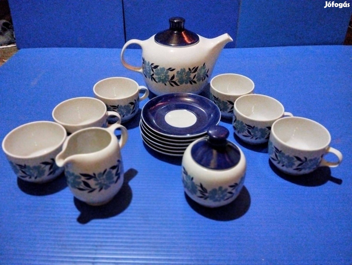 Alföldi ritka kék virágos porcelán retro teás készlet