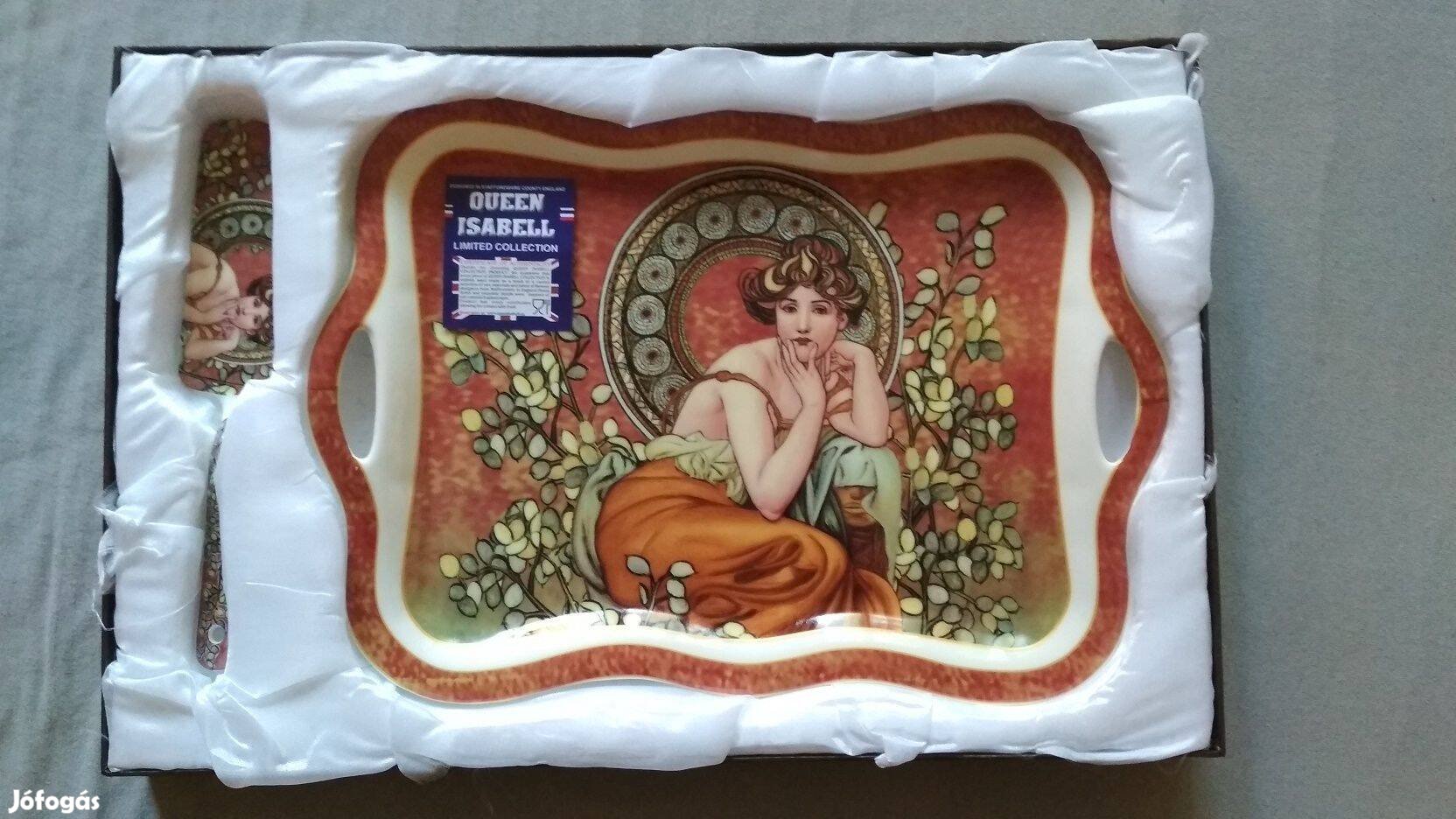 Alfons Mucha porcelán tál süteményes lapáttal díszdobozban - Új