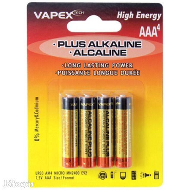 Alkáli Elem: Vapex Plus Alkaline 4x AAA Tartóselem (0908)