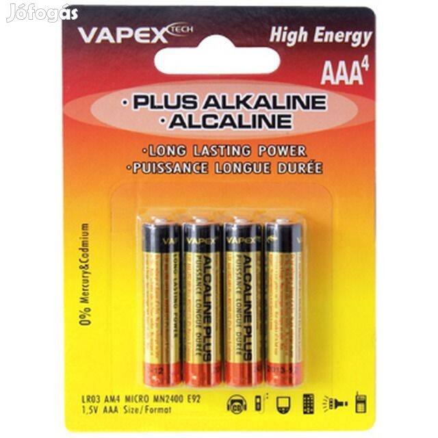 Alkáli Elem: Vapex Plus Alkaline 4x AAA Tartóselem ()