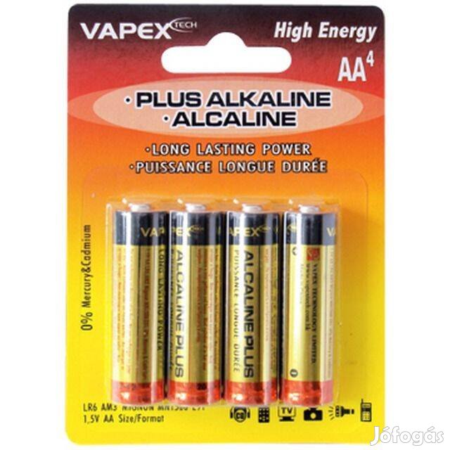 Alkáli Elem : Vapex Plus Alkaline 4x AA Tartóselem
