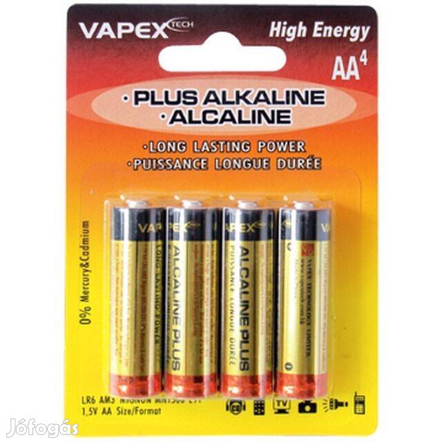 Alkáli Elem : Vapex Plus Alkaline 4x AA Tartóselem (0908)