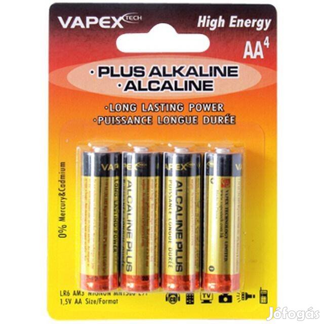 Alkáli Elem : Vapex Plus Alkaline 4x AA Tartóselem ()