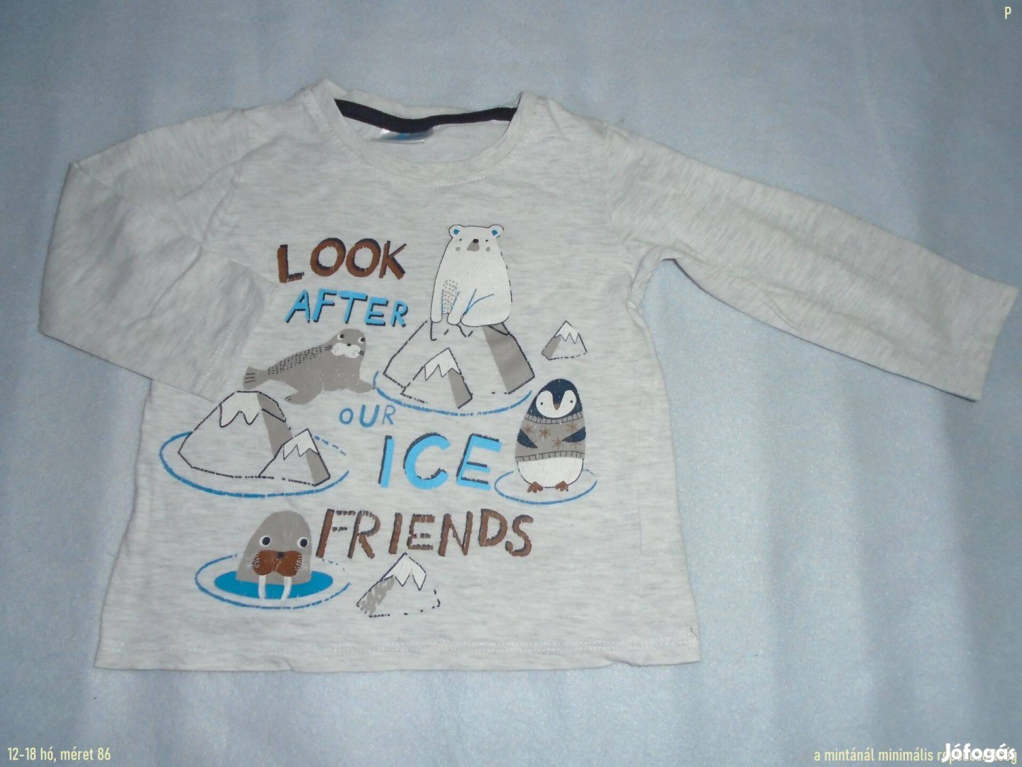 Állat mintás és szürke hosszú ujjú felső 12-18 hó méret 86