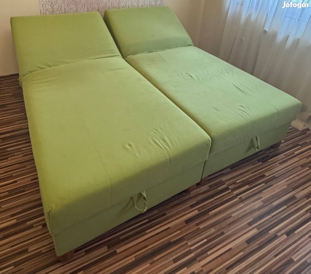 Állítható fejvégű ágyneműtartós kárpitozott ágy, heverő 2 db