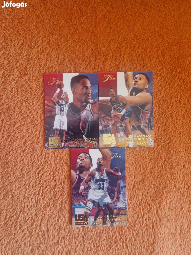 Alonzo Mourning Flair USA 1994 kosaras kártyák 3db