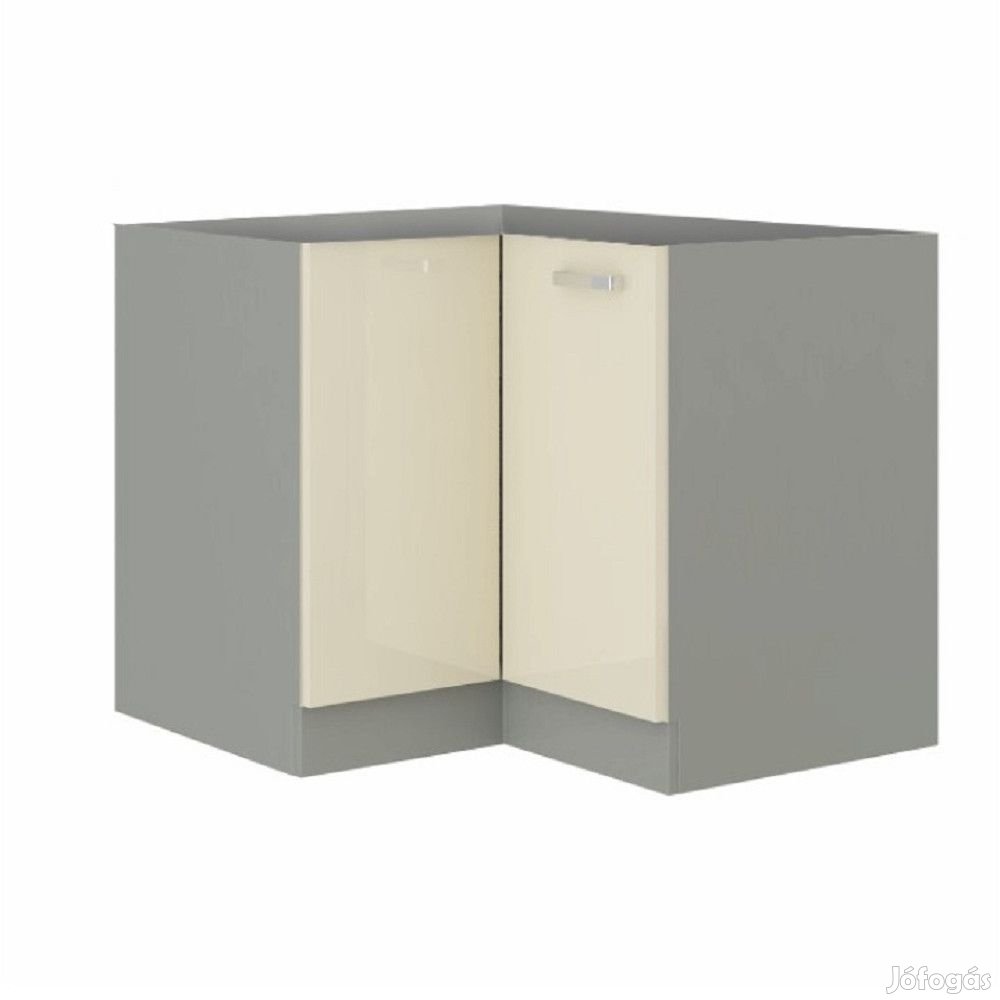 Alsó sarokszekrény, szürke/krém extra magasfényű, PRADO 90/90 DN ZB