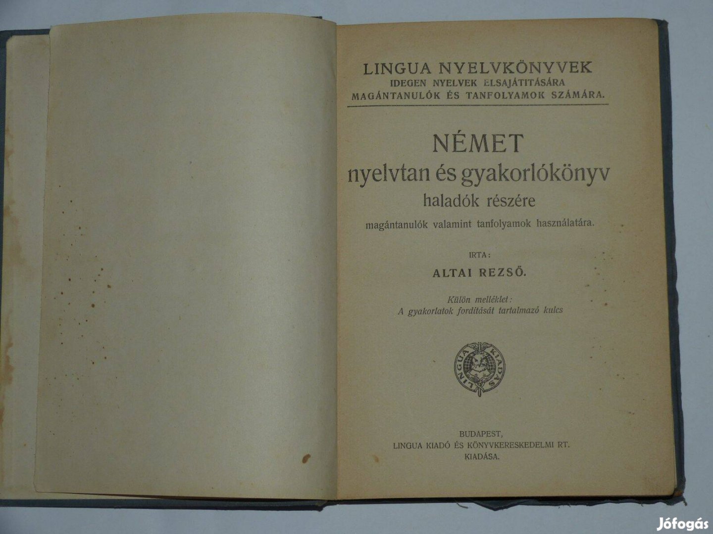 Altai Rezső Német nyelvtan és gyakorlókönyv haladók részére / antik