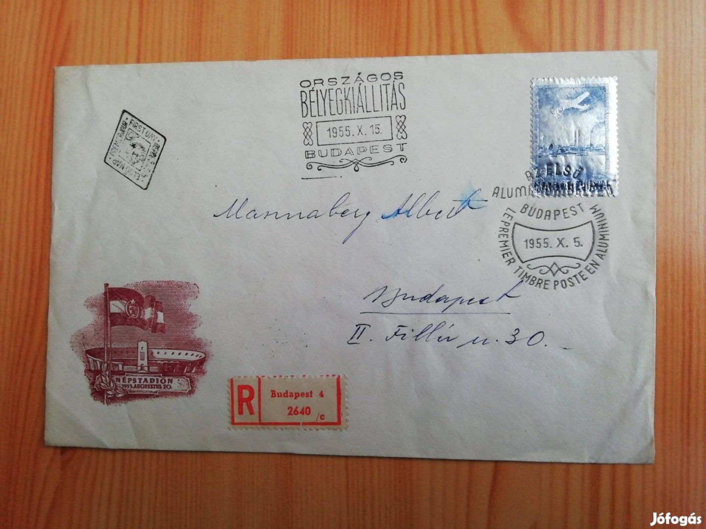 Aluminíum bélyegel futott FDC 1955-ös Bélyegkiálítás