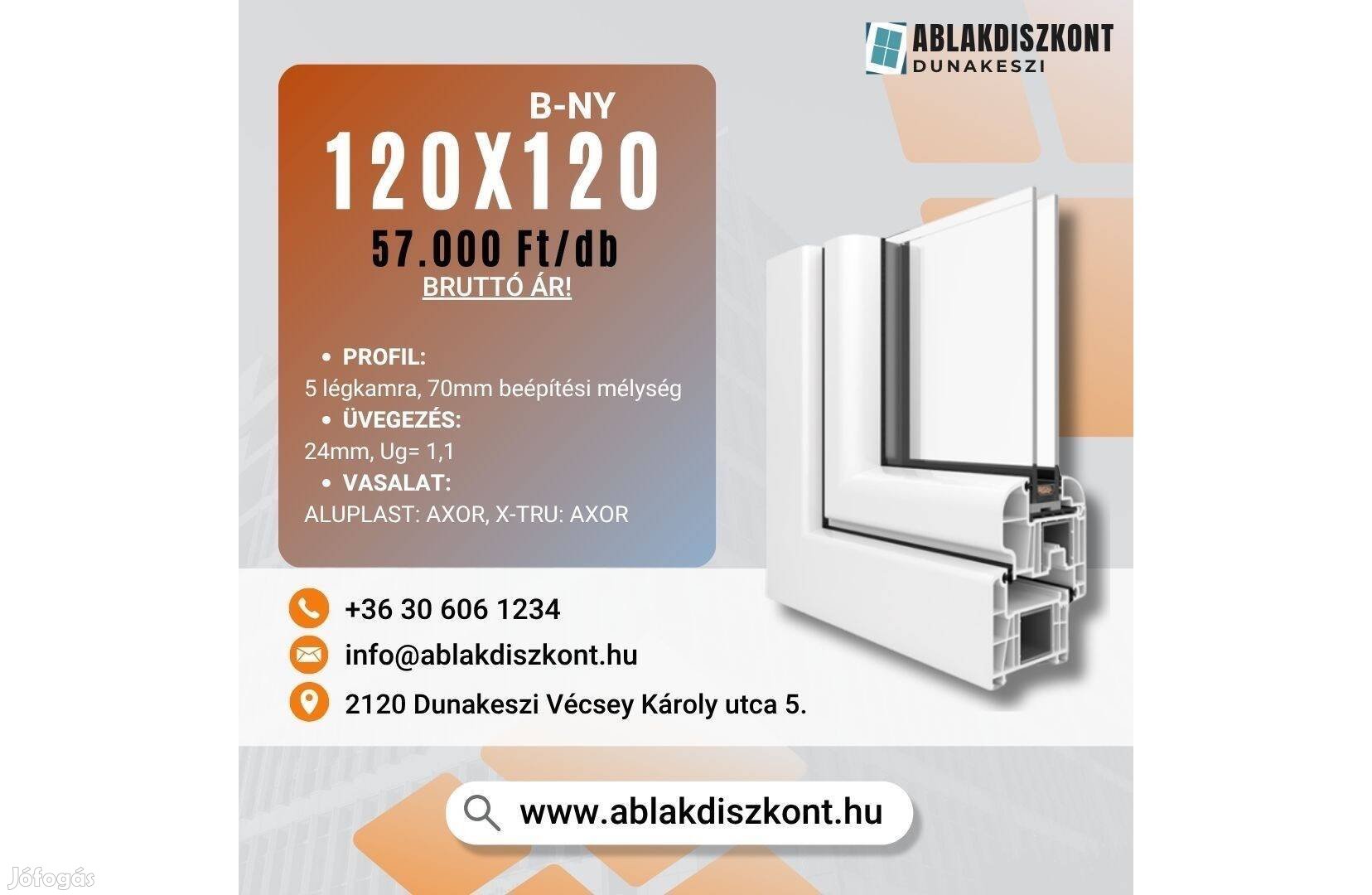 Aluplast 120x120 bukó-nyíló hőszigetelt műanyag ablak raktárról