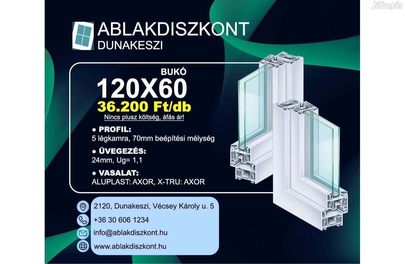 Aluplast 120x60 bukó hőszigetelt műanyag ablak raktárról