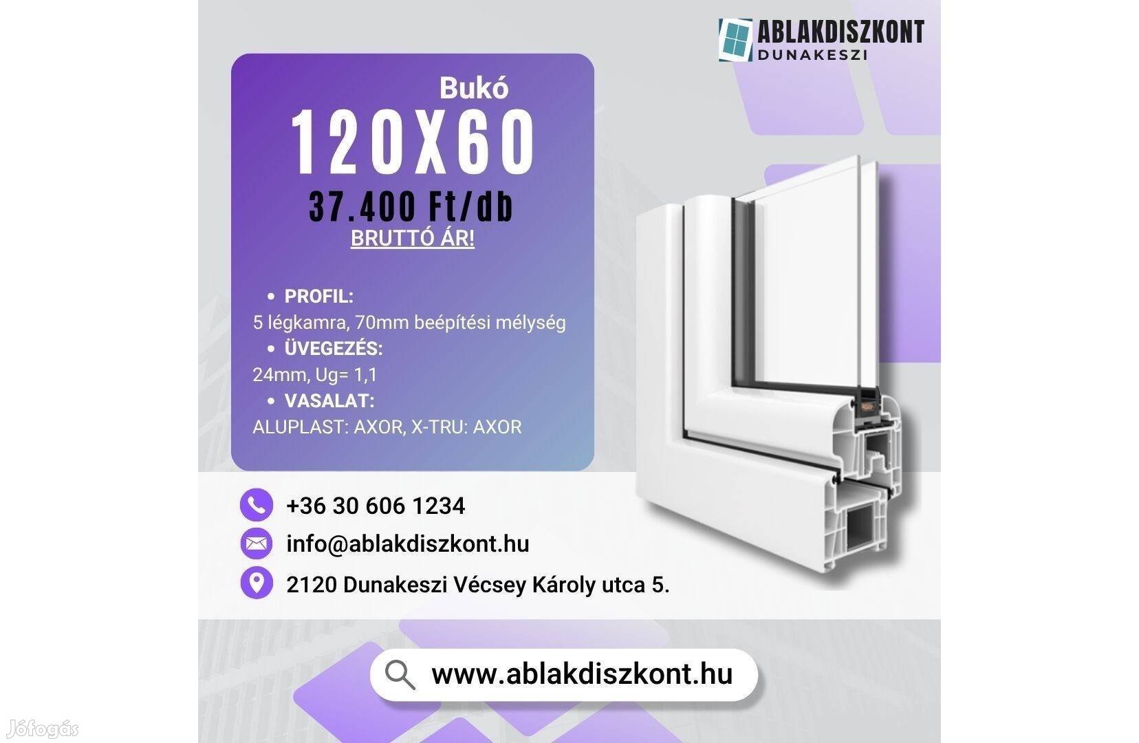Aluplast 120x60 bukó hőszigetelt műanyag ablak raktárról azonnal