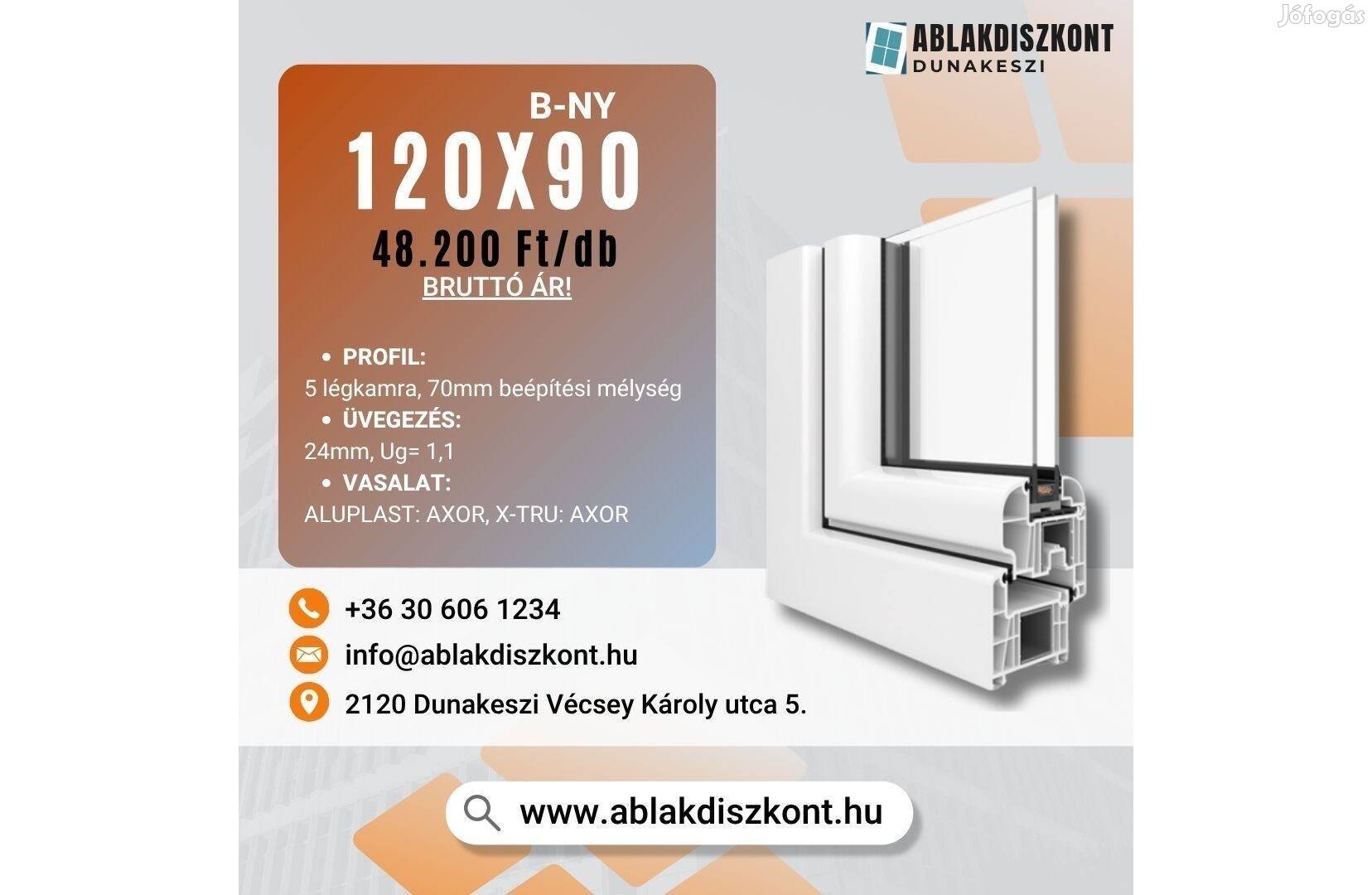 Aluplast 120x90 bukó-nyíló hőszigetelt műanyag ablak raktárról