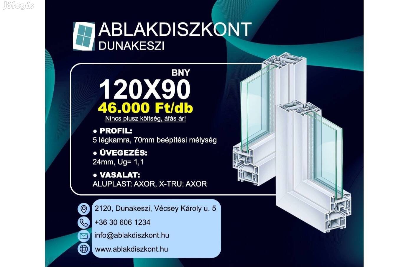 Aluplast 120x90 bukó-nyíló műanyag ablak 2 rétegű üvegezéssel