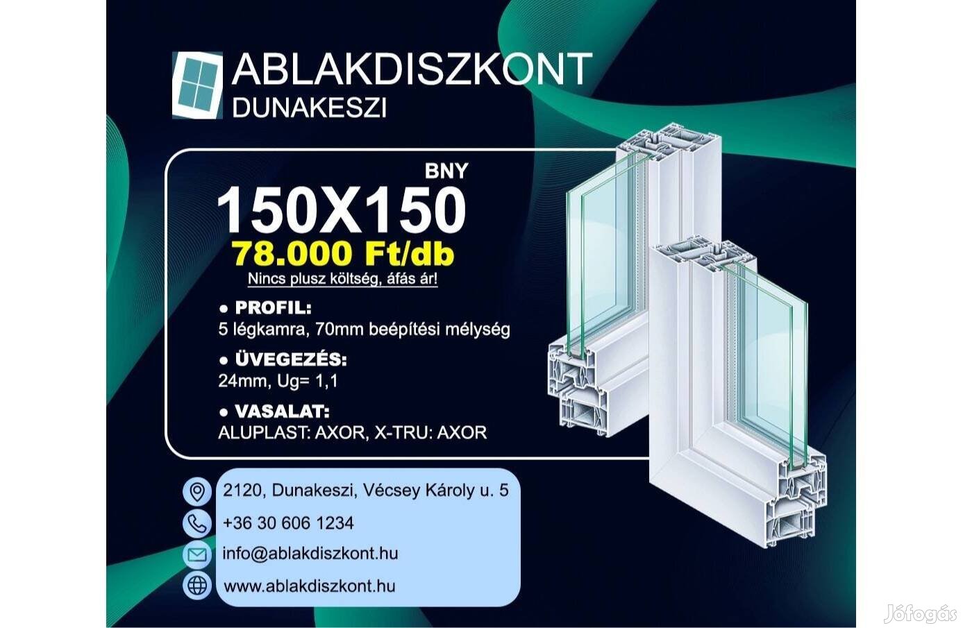 Aluplast 150x150 bukó-nyíló hőszigetelt műanyag ablak raktárról