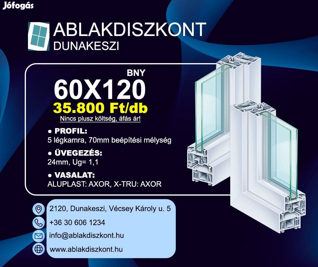 Aluplast 60x120 bukó-nyíló műanyag ablak 2 rétegű üvegezéssel