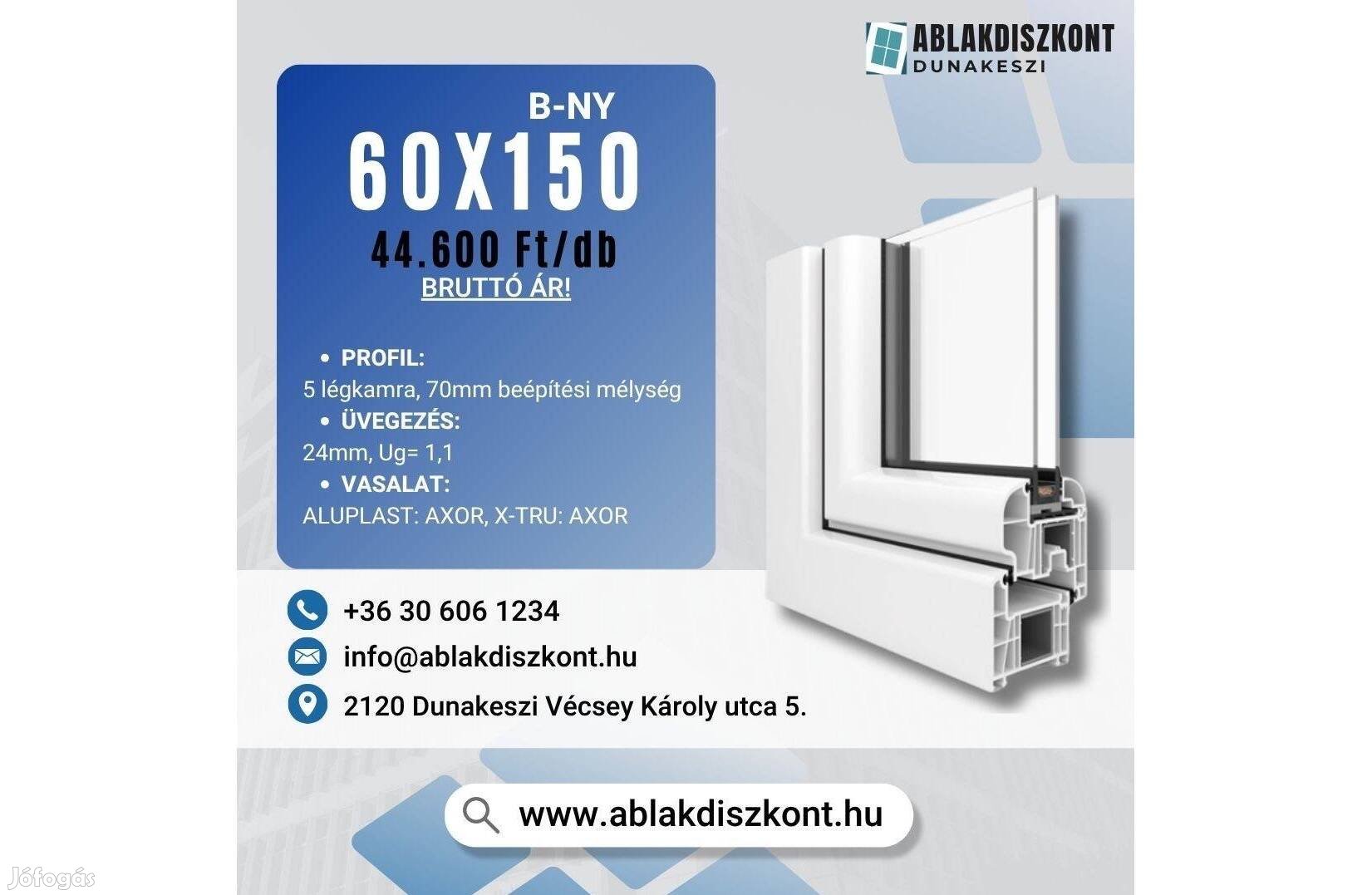 Aluplast 60x150 bukó-nyíló műanyag ablak 2 rétegű üvegezéssel