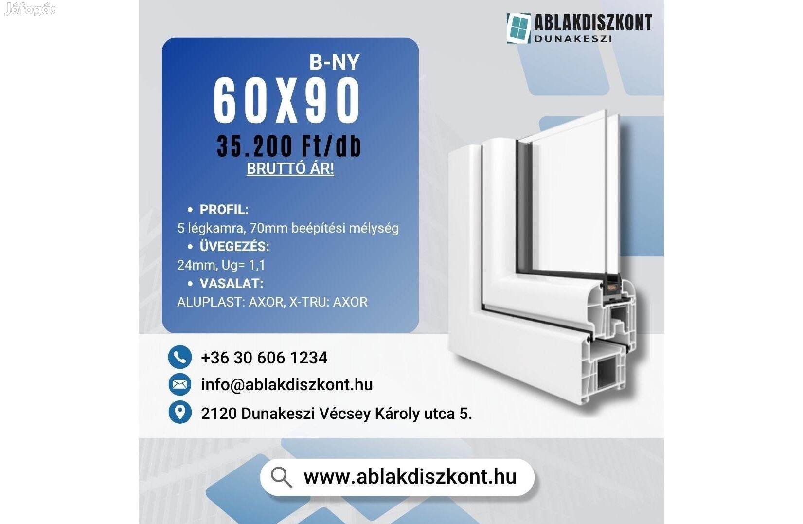 Aluplast 60x90 bukó-nyíló hőszigetelt műanyag ablak raktárról azonnal